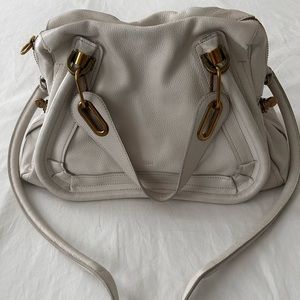 Authentic Chloe Paraty Medium 2Way Leather Hand Bag. Marble White. W/dust bag.